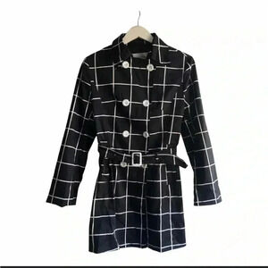 [XL/USM]MaxMara Double Breasted Black/White Cotton Mid-Length Belted Trench Coat